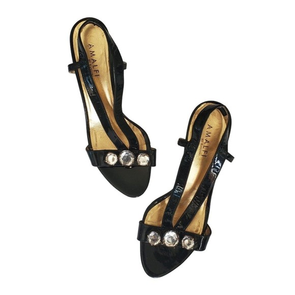 Amalfi Glossy Black Heels with Sparkling Gems - Picture 1 of 16